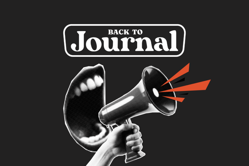 Logo ufficiale del blog back to journal. Il blog sul journaling di riferimento in Italia - Una bocca urla in un megafono